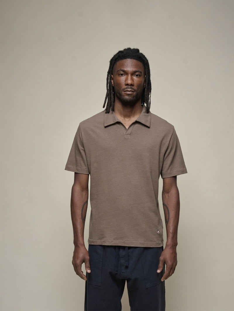 Linen Polo Tee - Faded Grain