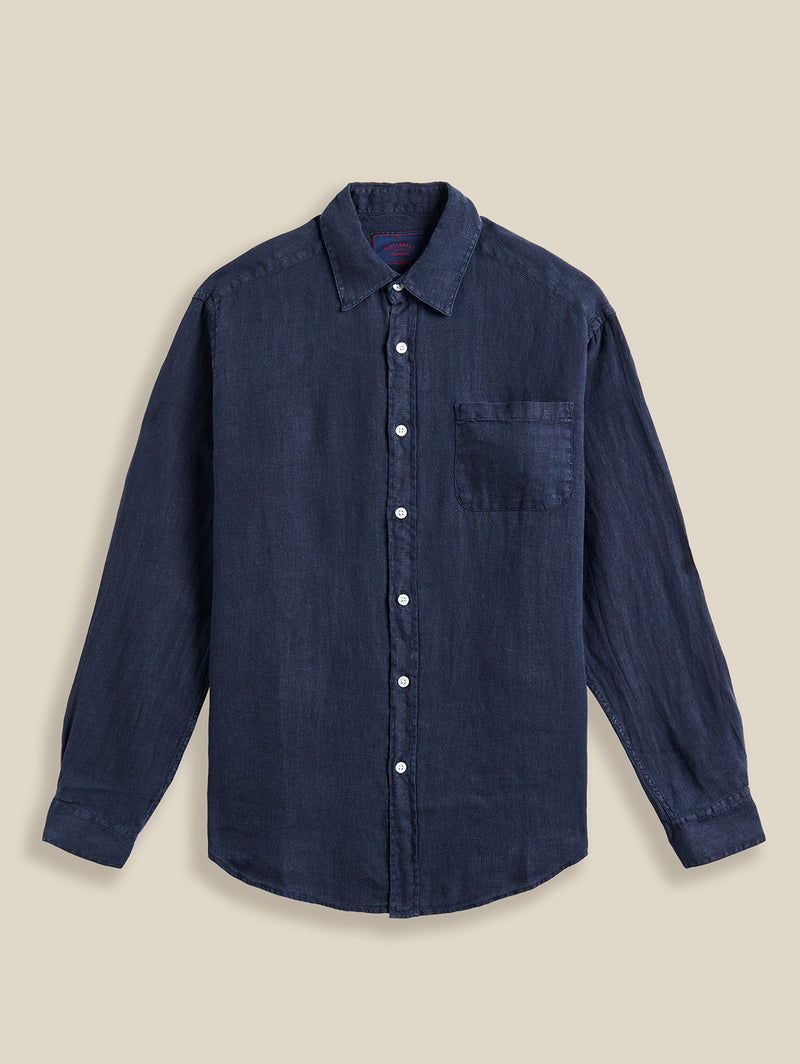 Long Sleeve Linen Shirt - Navy-PORTUGUESE FLANNEL-Over the Rainbow