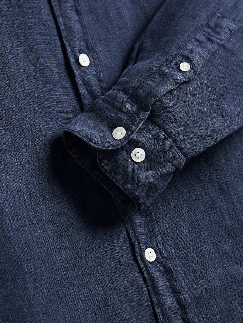 Long Sleeve Linen Shirt - Navy-PORTUGUESE FLANNEL-Over the Rainbow