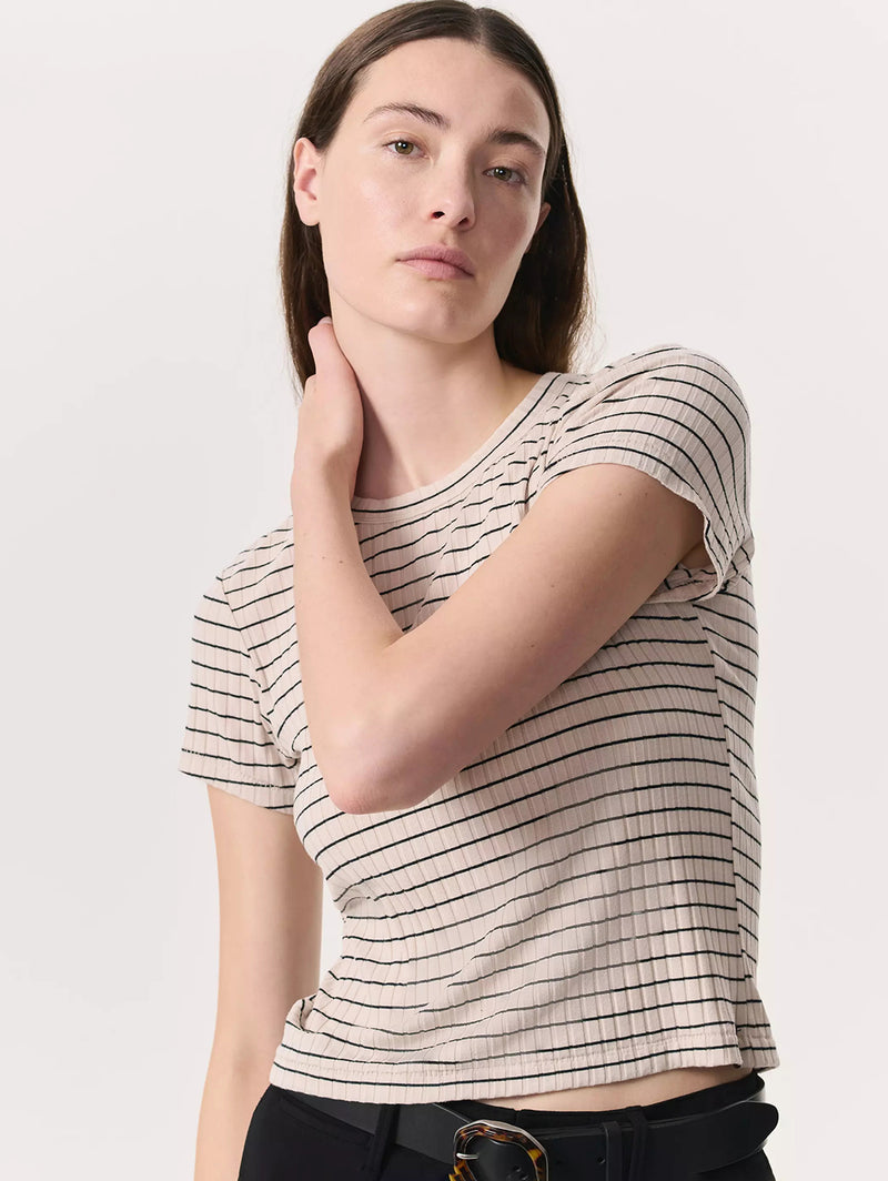 Luca Stripe Rib Knit Baby Tee - Ivory Multi-RAG + BONE-Over the Rainbow