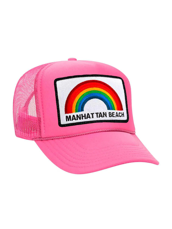 AVIATOR NATION | Manhattan Beach Rainbow Vintage Trucker Hat - Neon Pink | Over the Rainbow Canada