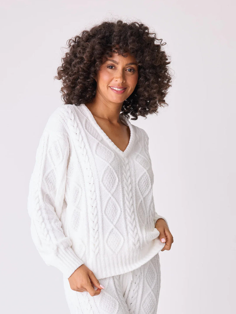 Cable Crew Lounge Sweater - Ivory-PJ Salvage-Over the Rainbow