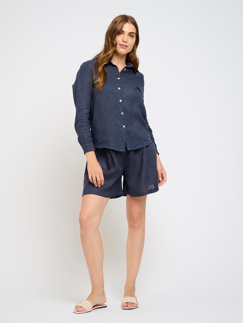 Long Sleeve Linen Shirt - Midnight Navy-PISTACHE-Over the Rainbow