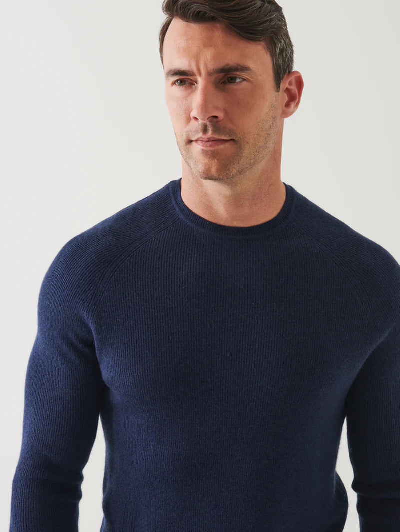 Merino Wool Ribbed Crew Sweater - Cosmos Blue-Patrick Assaraf-Over the Rainbow