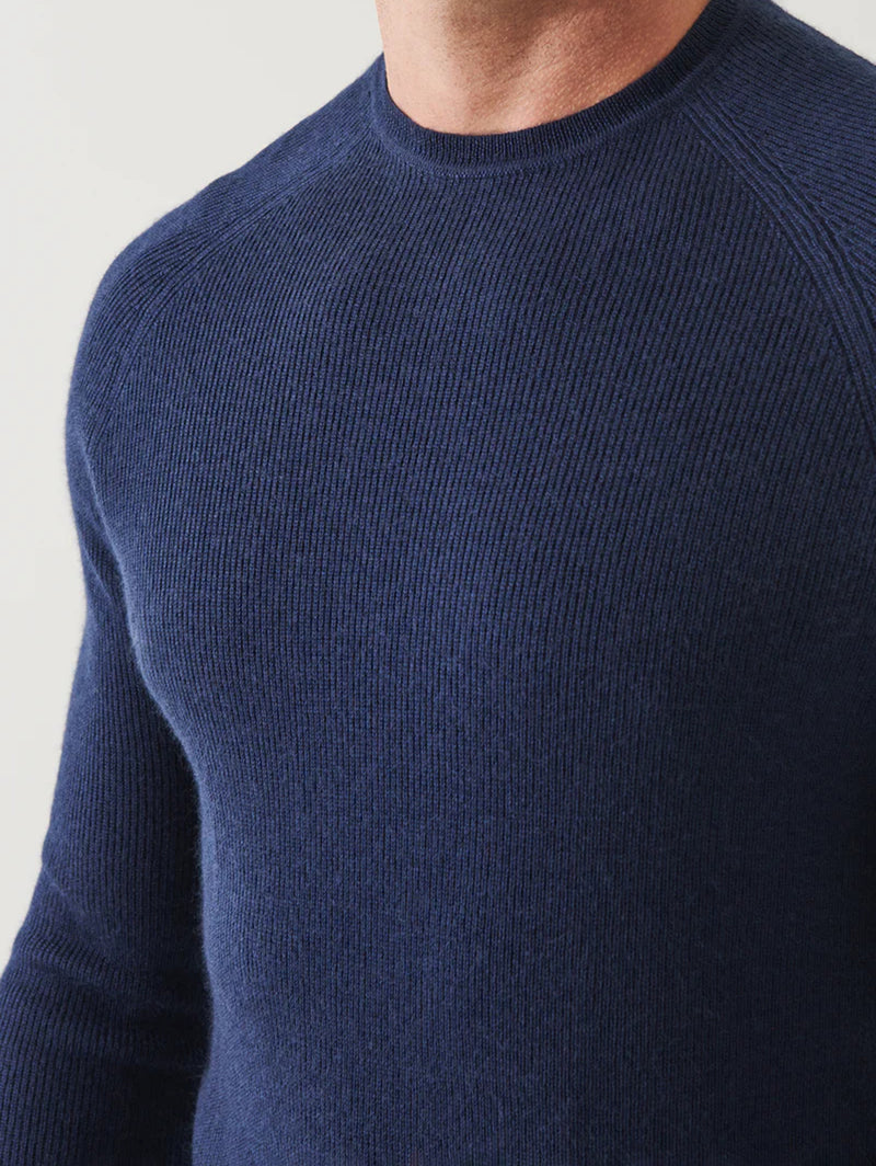 Merino Wool Ribbed Crew Sweater - Cosmos Blue-Patrick Assaraf-Over the Rainbow