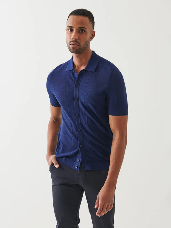 Cotton Cashmere Blend Knit Shirt - Navy