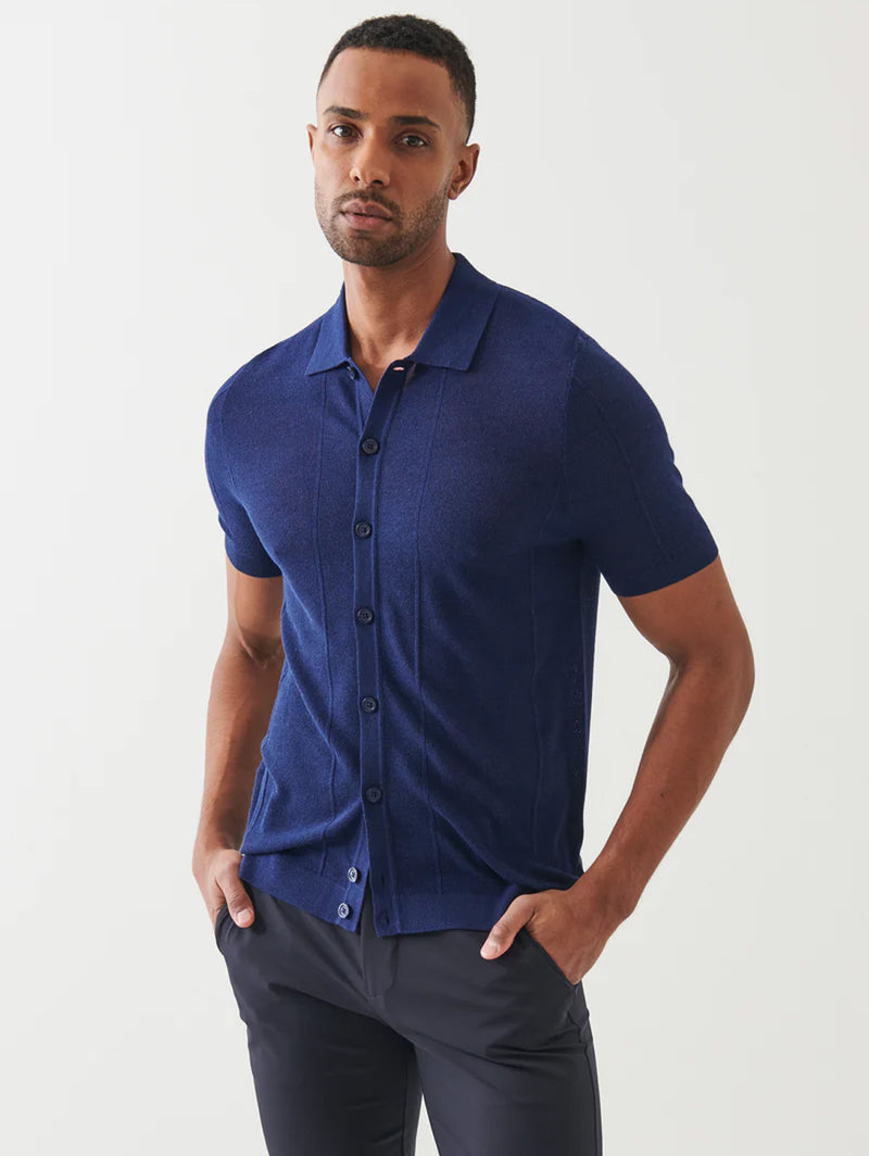 Cotton Cashmere Blend Knit Shirt - Navy