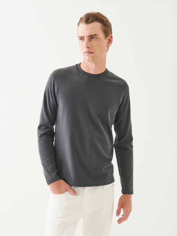 Pima Cotton Stretch Brushed Long Sleeve T-Shirt - Soot