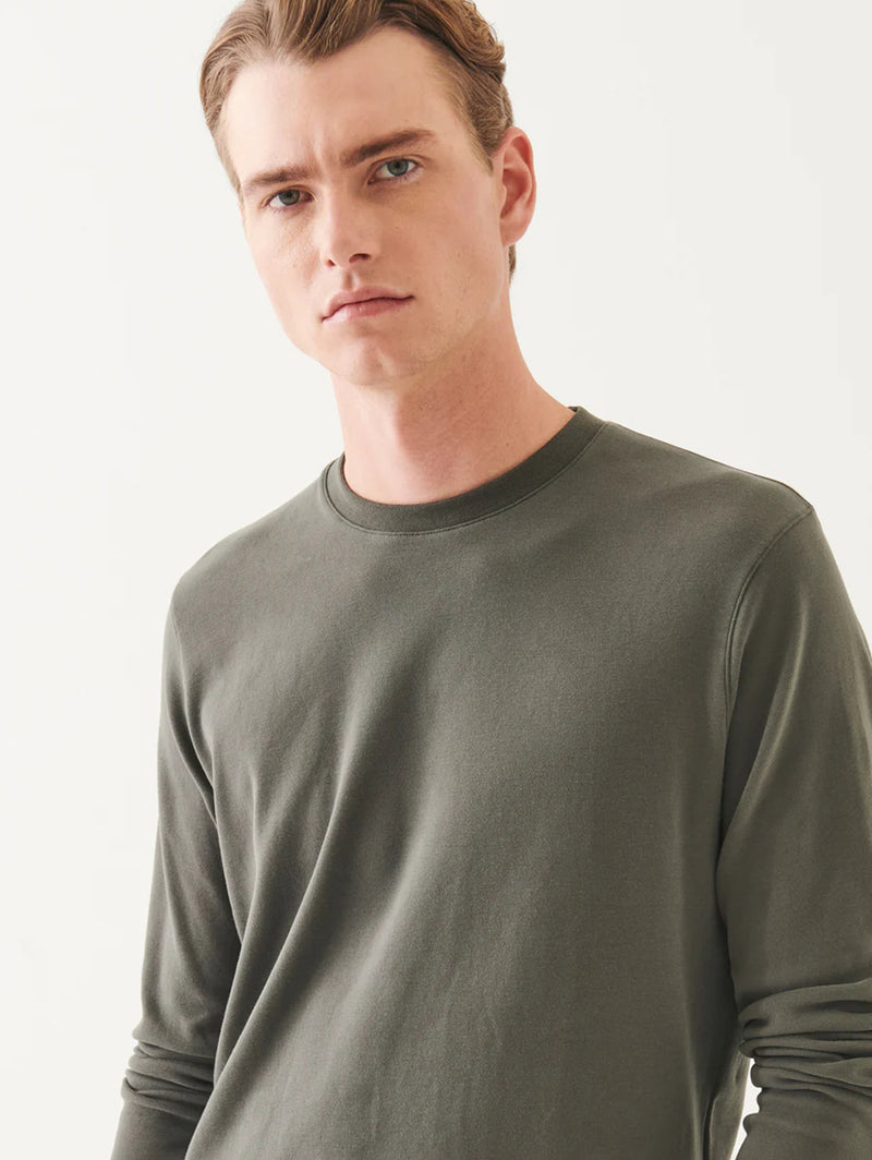 Pima Cotton Brushed Long Sleeve Tee - Thyme-Patrick Assaraf-Over the Rainbow