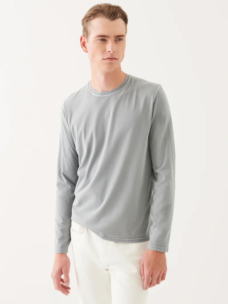 Pima Cotton Vintage Wash Long Sleeve Tee - Grey Mist Mélange-Patrick Assaraf-Over the Rainbow