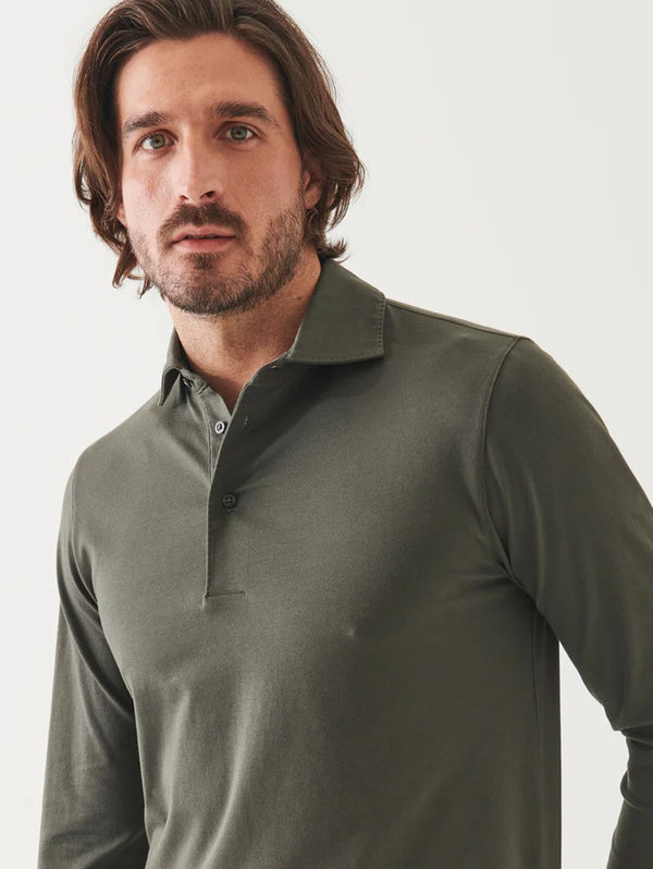 Pima Cotton Stretch Long Sleeve Polo - Thyme-Patrick Assaraf-Over the Rainbow