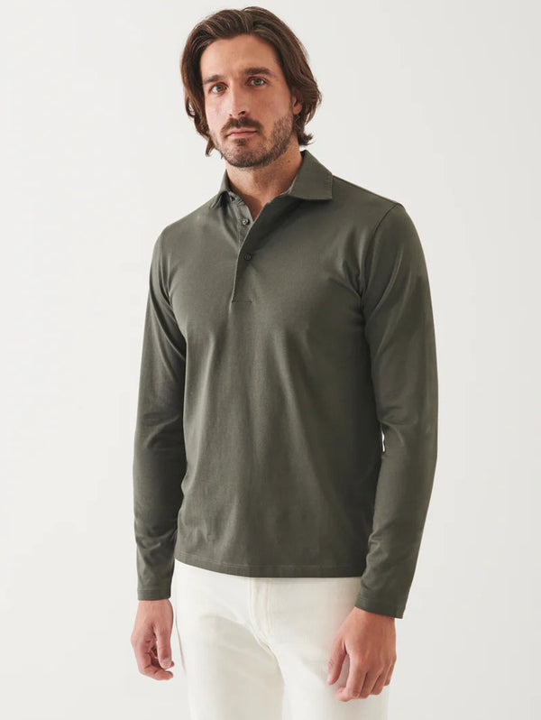 Pima Cotton Stretch Long Sleeve Polo - Thyme-Patrick Assaraf-Over the Rainbow