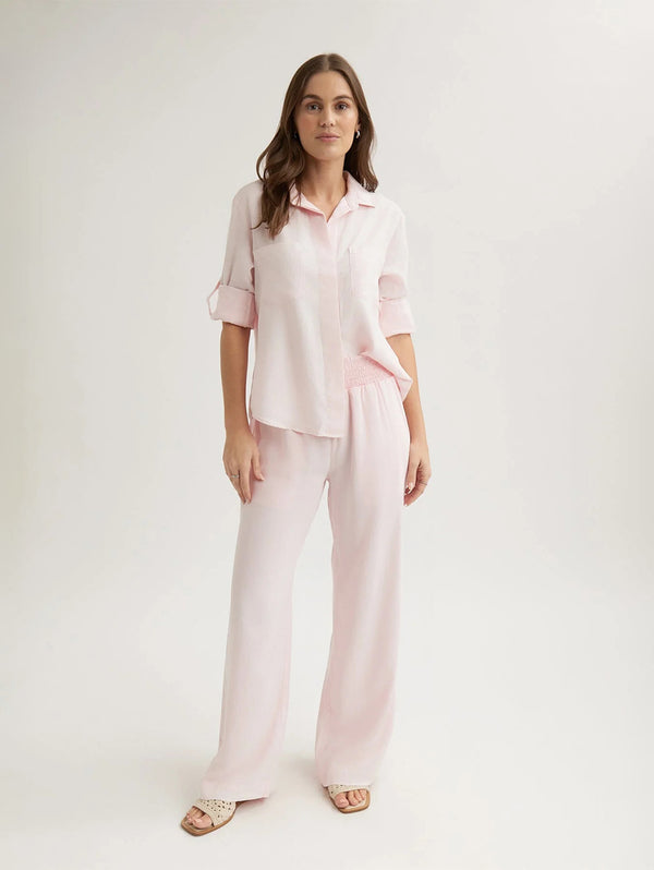 Smocked Waist Wide Leg Pant - Petal Pink-Bella Dahl-Over the Rainbow