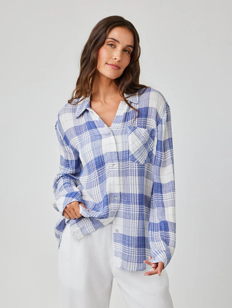 Oversized Shirt With Pocket - Pacific Blue Plaid-Bella Dahl-Over the Rainbow