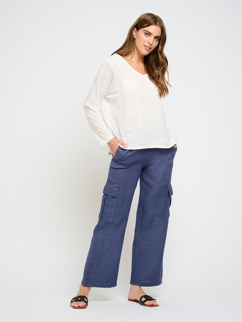 Linen Cargo Pant - Deep Sea Blue-PISTACHE-Over the Rainbow