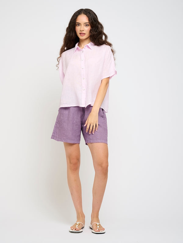 Short Sleeve Linen Blouse - Spring Lilac-PISTACHE-Over the Rainbow