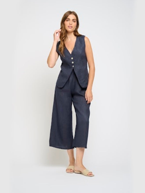 Cropped Linen Pant - Midnight Navy-PISTACHE-Over the Rainbow