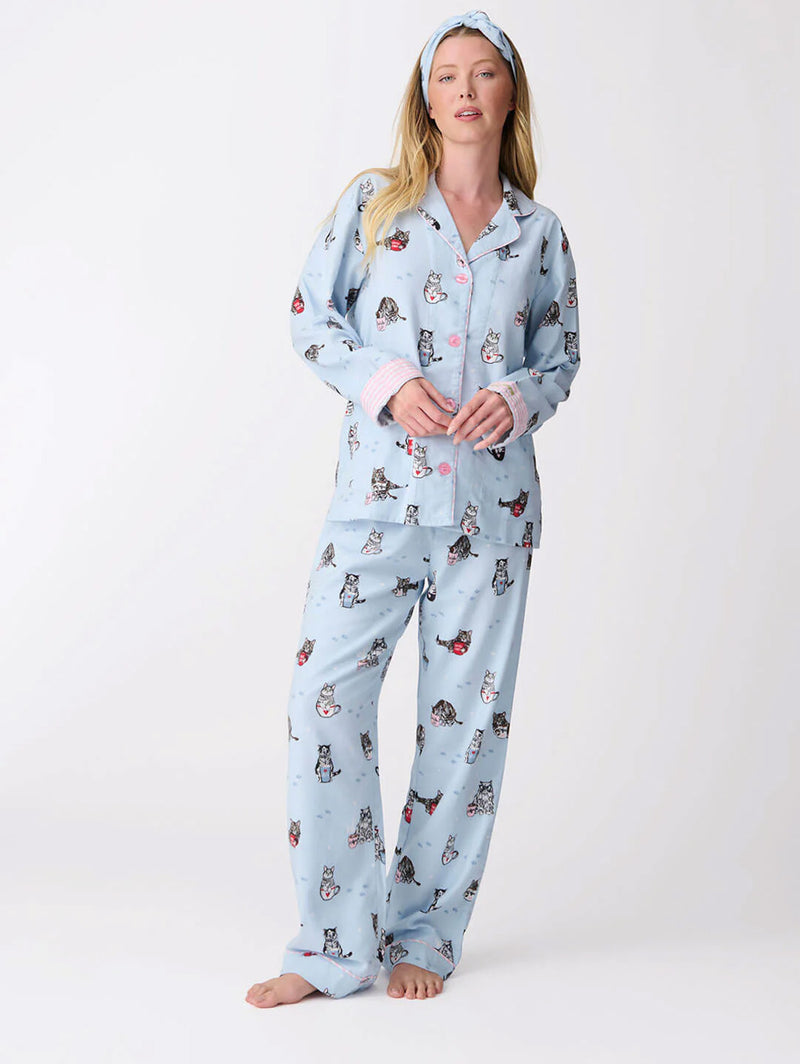 Coffee + Cat Naps PJ Set - Blue Tint