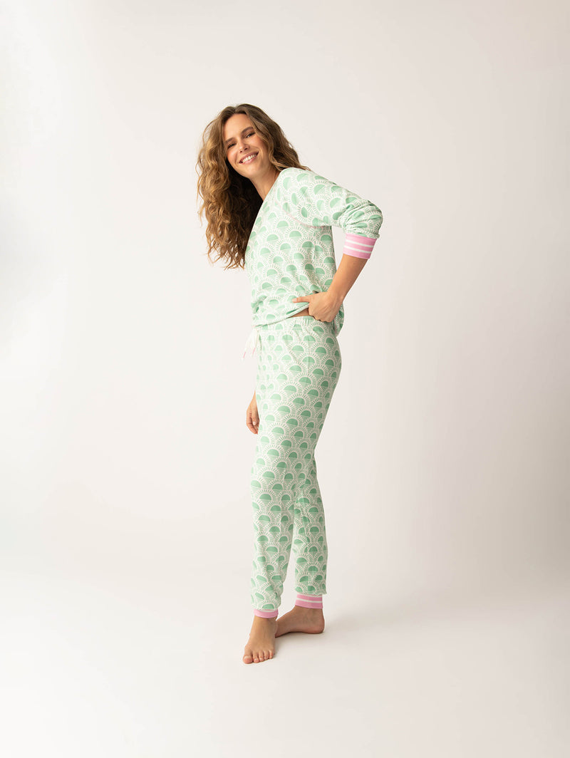 Peachy Party Courtside PJ Set - Spring Green-PJ Salvage-Over the Rainbow