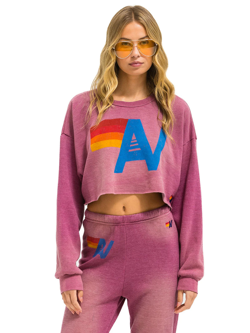 Vintage Logo Crop Crew Sweatshirt - Faded Berry-AVIATOR NATION-Over the Rainbow