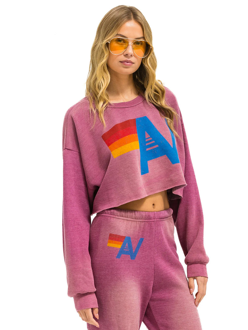 Vintage Logo Crop Crew Sweatshirt - Faded Berry-AVIATOR NATION-Over the Rainbow