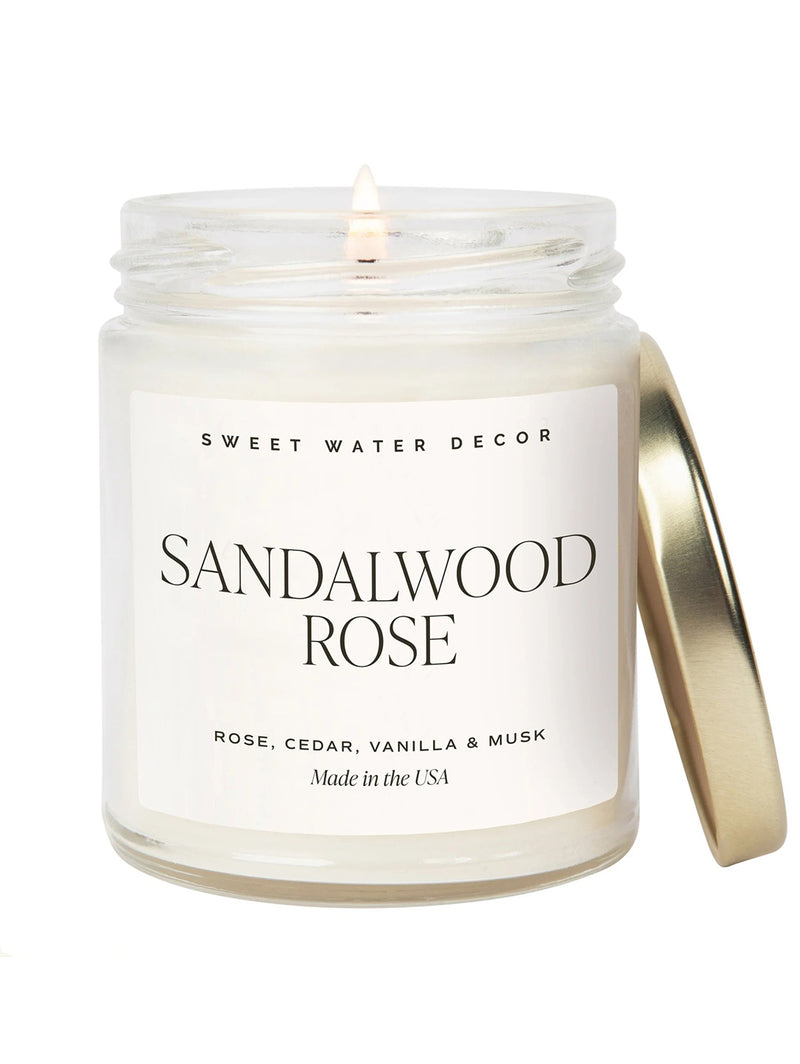 Sandalwood Rose Soy Candle - Clear 9oz-SWEET WATER DECOR-Over the Rainbow