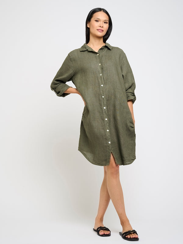 Linen Shirt Dress - Green Vine-PISTACHE-Over the Rainbow