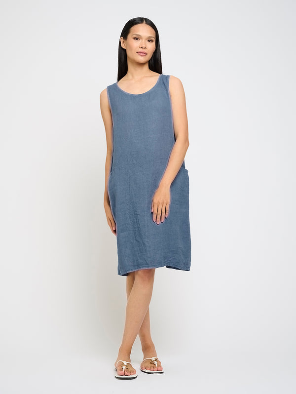 Linen Pocket Dress - Azure Blue-PISTACHE-Over the Rainbow