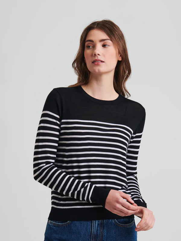 Merino Wool Stripe Crewneck - Black-Patrick Assaraf-Over the Rainbow