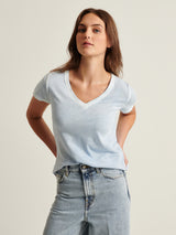 Reverse Spray Pima V Neck Tee - Island Blue