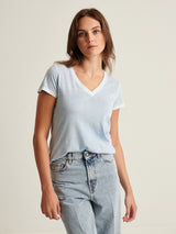 Reverse Spray Pima V Neck Tee - Island Blue