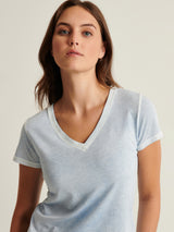 Reverse Spray Pima V Neck Tee - Island Blue