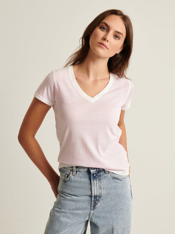 Reverse Spray Pima V Neck Tee - Sakura