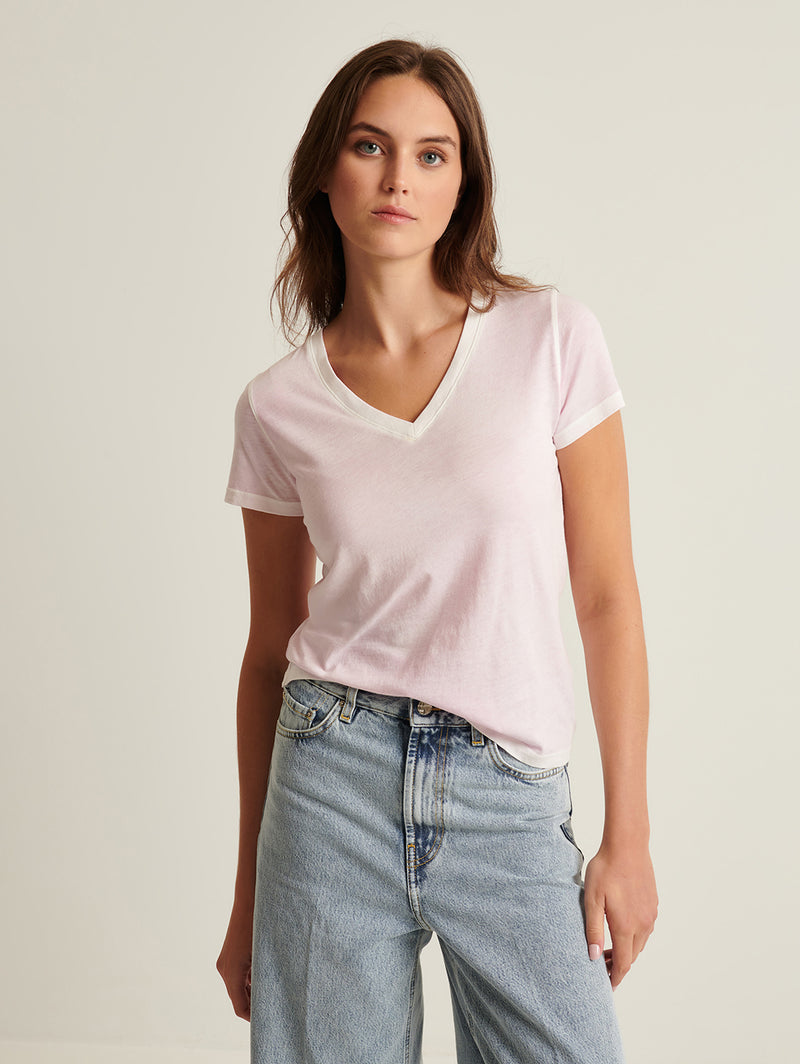 Reverse Spray Pima V Neck Tee - Sakura