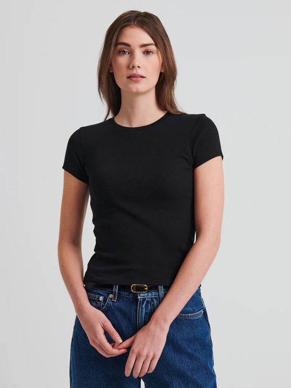 Pima Cotton Ribbed Baby Tee - Black-Patrick Assaraf-Over the Rainbow