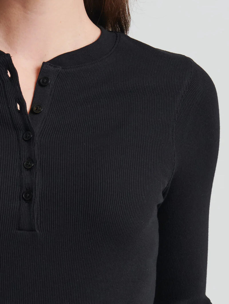 Pima Cotton Ribbed Henley - Black-Patrick Assaraf-Over the Rainbow