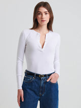 Pima Cotton Ribbed Henley - White-Patrick Assaraf-Over the Rainbow