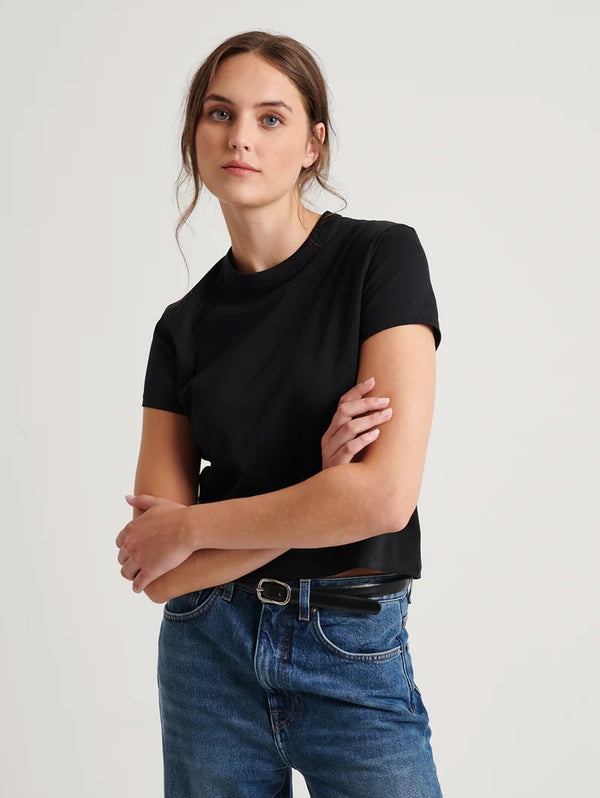 Iconic Pima Stretch Baby Tee - Black-Patrick Assaraf-Over the Rainbow