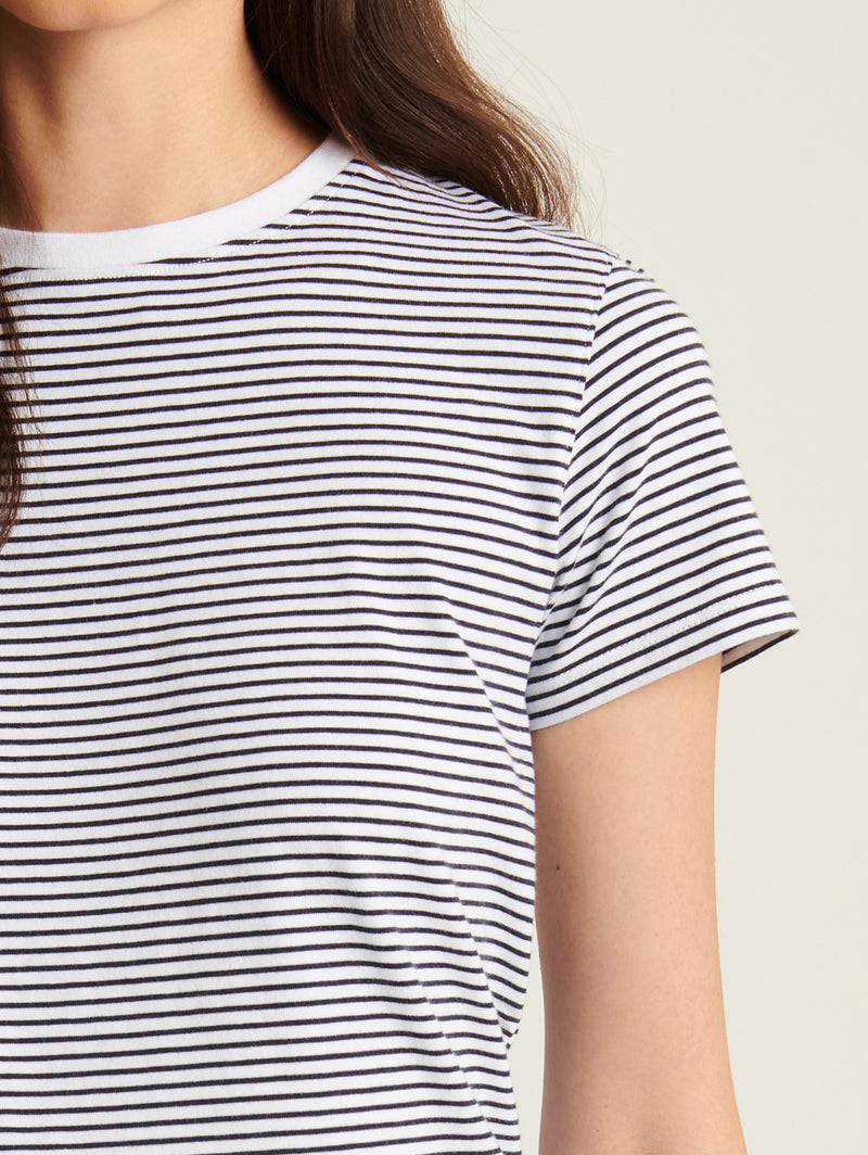 Pima Slim Striped Crew Tee - White