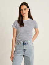 Pima Slim Striped Crew Tee - White