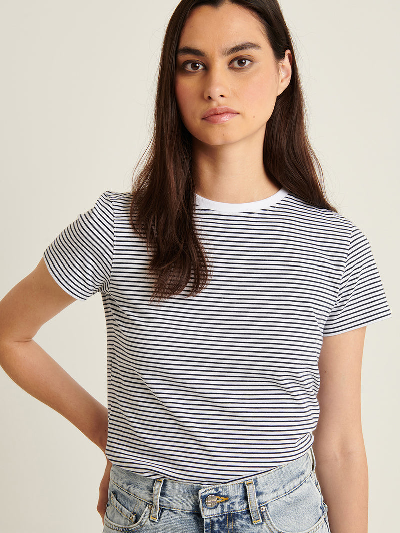 Pima Slim Striped Crew Tee - White