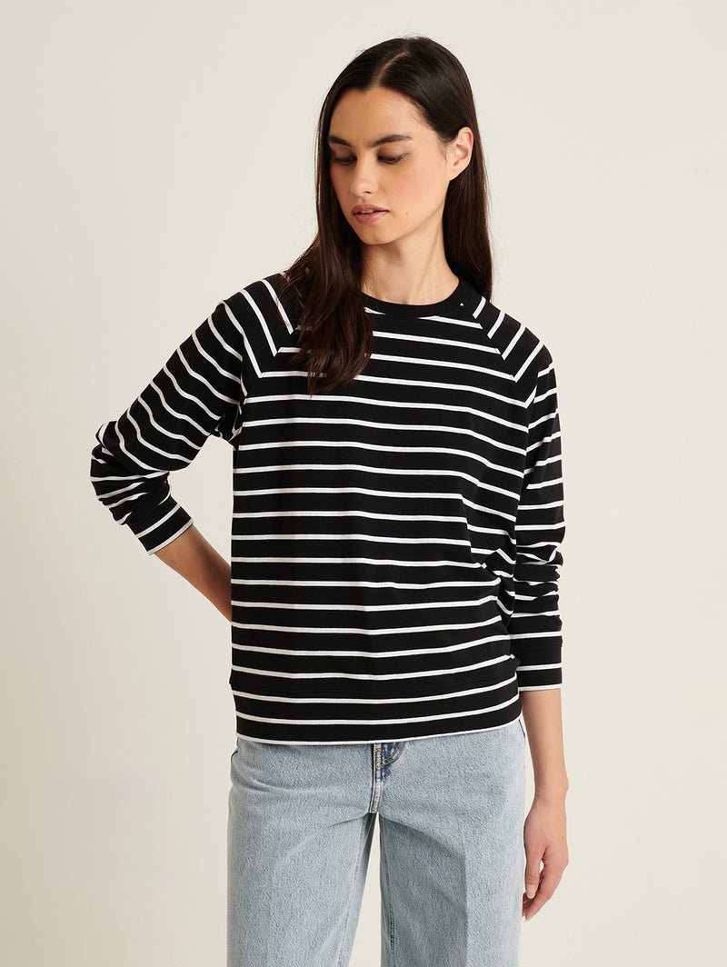 Pima Oversized Stripe Sweatshirt - Black