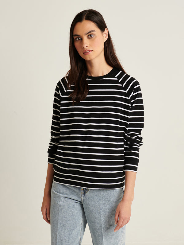 Pima Oversized Stripe Sweatshirt - Black