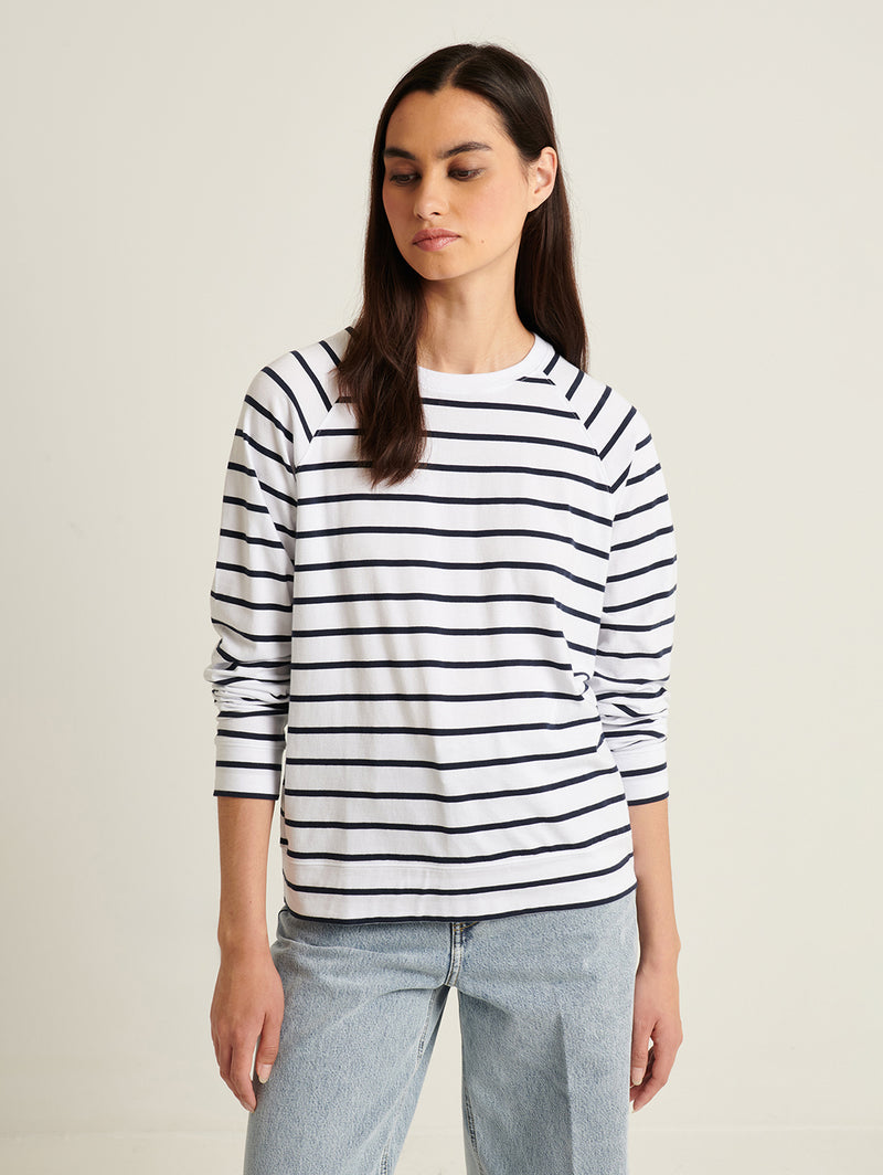 Pima Oversized Stripe Sweatshirt - White