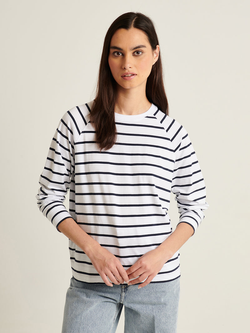 Pima Oversized Stripe Sweatshirt - White