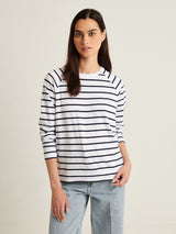 Pima Oversized Stripe Sweatshirt - White