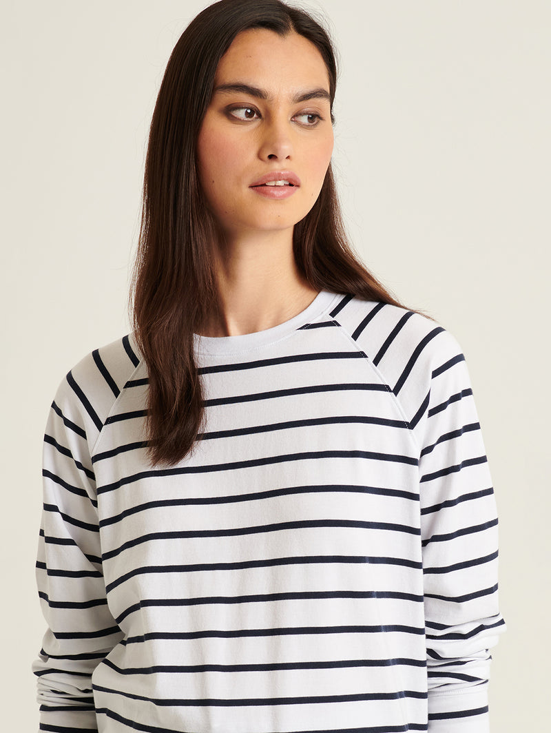 Pima Oversized Stripe Sweatshirt - White