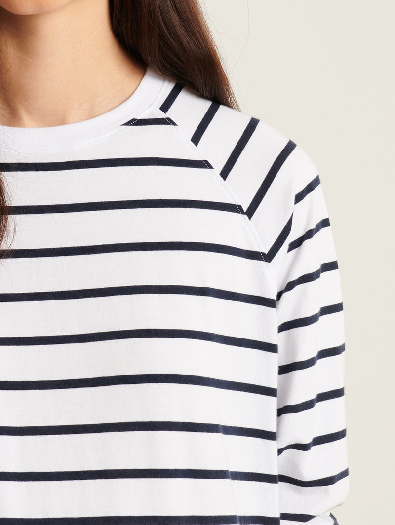 Pima Oversized Stripe Sweatshirt - White