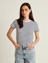 Short Sleeve Iconic Classic Stripe Crew Tee - White