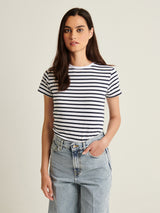 Short Sleeve Iconic Classic Stripe Crew Tee - White